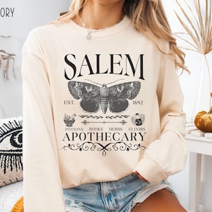 Salem Apothecary Long Sleeve Comfort Colors® Shirt, Halloween Salem Witches Shirt, Witchy Fall T-Shirt image 2