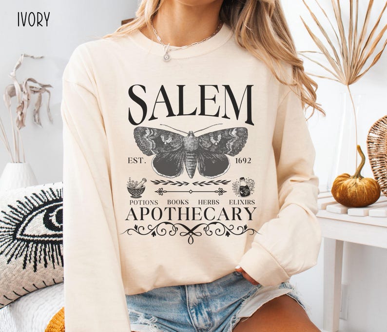Salem Apothecary Long Sleeve Comfort Colors® Shirt, Halloween Salem Witches Shirt, Witchy Fall T-Shirt image 2