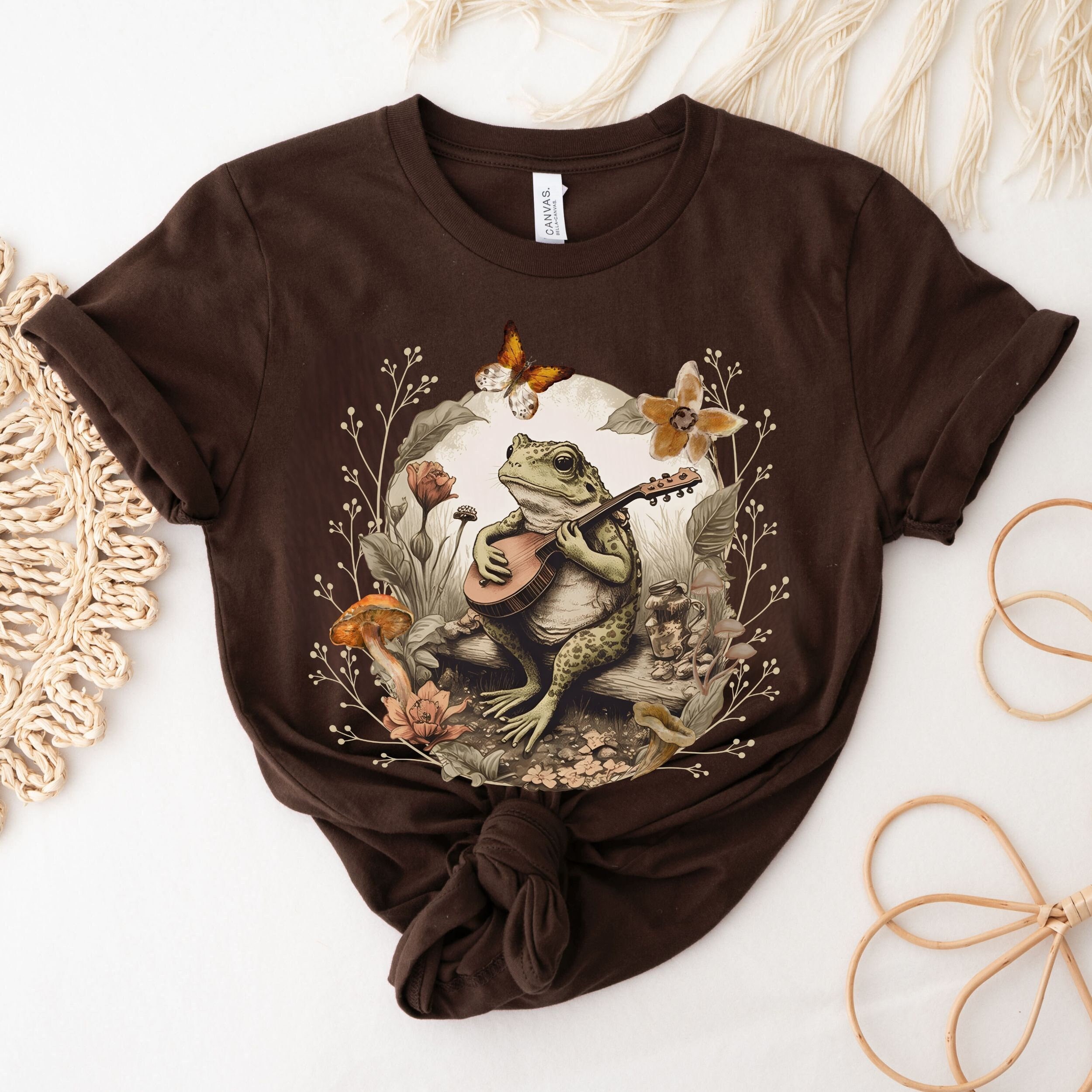 Discover Cottagecore Toad T-Shirt, Frog Mushroom Tee, Vintage Style Botanical Shirt