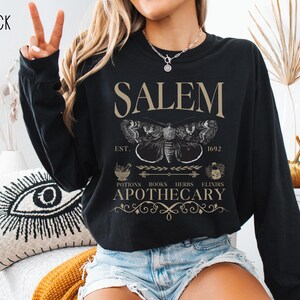 Salem Apothecary Long Sleeve Comfort Colors® Shirt, Halloween Salem Witches Shirt, Witchy Fall T-Shirt image 4