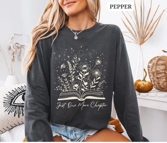 One More Chapter Comfort Colors Long Sleeve T-Shirt, Gift For Book Lover, Reading Shirt, Wildflower Book Tee, Bookish Gift, Booktrovert