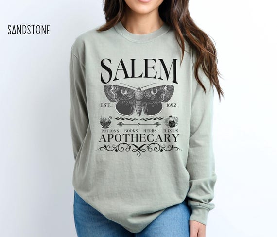 Salem Apothecary Long Sleeve Comfort Colors® Shirt, Halloween Salem Witches Shirt, Witchy Fall T-Shirt