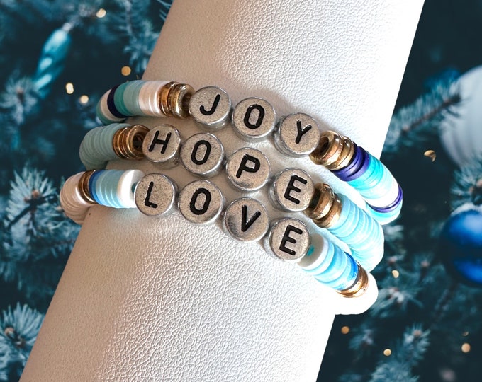 Hope, Joy, Love Blue Bracelet- Set of 3