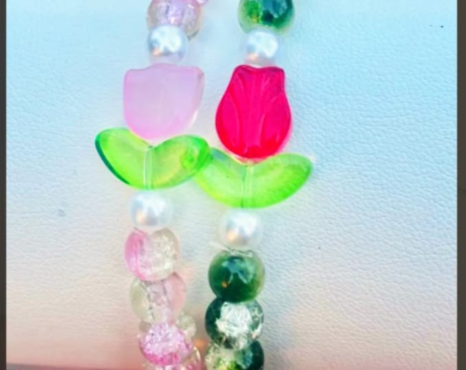 Pink and Red Flower Bracelets - Set of 2