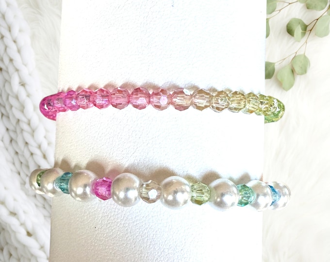 Rainbow Sparkle Pearl Bracelets- Set of 2