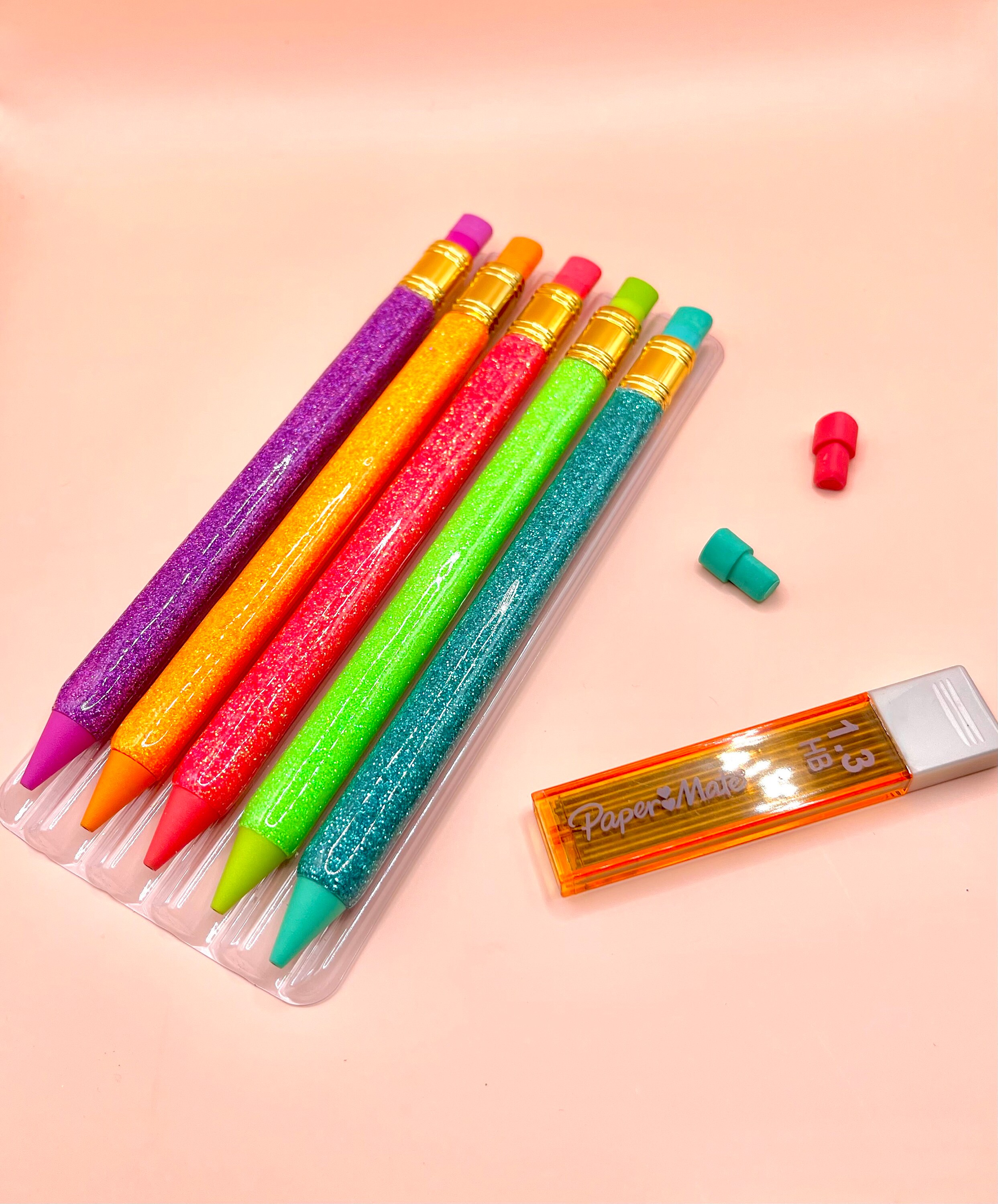Glitter Mechanical Pencil Set, Glitter Pencils, Multicolored Glitter
