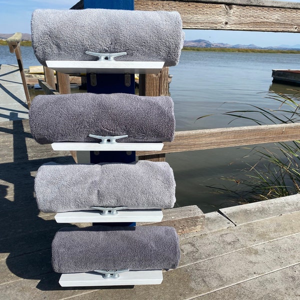 4-Tier Marine Cleat Towel Rack - Beach & Pool House Towel and Treasure Display