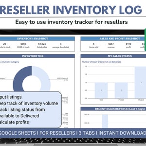 Reseller Inventory Log - Reseller Inventory Spreadsheet - Profit tracker - Google Sheets - Poshmark Ebay Mercari