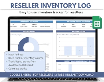 Reseller Inventory Log - Reseller Inventory Spreadsheet - Profit tracker - Google Sheets - Poshmark Ebay Mercari