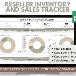 Reseller Spreadsheet Inventory Tracker and Sales Tracker - Reseller Inventory Spreadsheet - Google Sheets - Poshmark Ebay Mercari