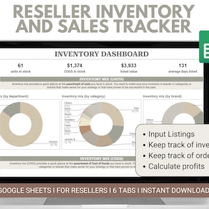 Seguimiento de inventario de hoja de cálculo de revendedor y seguimiento de ventas - Hoja de cálculo de inventario de revendedor - Hojas de cálculo de Google - Poshmark Ebay Mercari