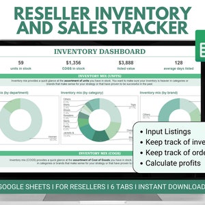 Reseller Inventory and Sales Tracker - Reseller Inventory Spreadsheet - For Google Sheets - Poshmark Ebay Mercari Depop Facebook Marketplace