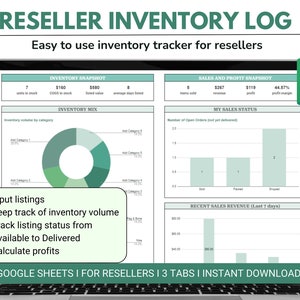 Reseller Inventory Log - Reseller Inventory Spreadsheet - Profit tracker - Google Sheets - Poshmark Ebay Mercari