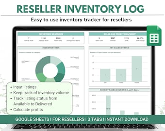 Reseller Inventory Log - Reseller Inventory Spreadsheet - Profit tracker - Google Sheets - Poshmark Ebay Mercari
