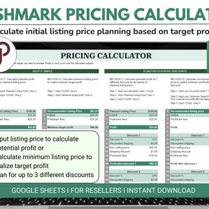 Poshmark Pricing Calculator - Poshmark tools and templates - Reseller template - Reseller spreadsheet