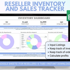 Reseller Inventory and Sales Tracker - Reseller Inventory Spreadsheet - For Google Sheets - Poshmark Ebay Mercari Depop Facebook Marketplace