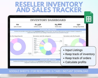 Återförsäljarlager och försäljningsspårning - Kalkylblad för återförsäljarlager - För Google Sheets - Poshmark Ebay Mercari Depop Facebook Marketplace