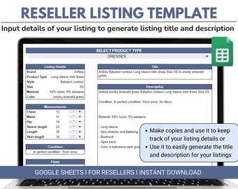 Reseller listing template - Poshmark Listing template - Ebay listing template - for Poshmark, Mercari, Depop, Ebay and other platforms