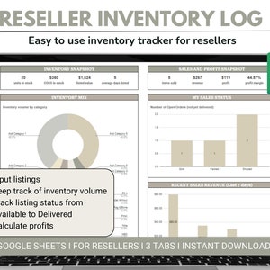 Reseller Inventory Log - Reseller Inventory Spreadsheet - Profit tracker - Google Sheets - Poshmark Ebay Mercari