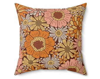 Flower Throw Pillow, 70's Pillow, Vintage Pillow, Funky Pillow, 70's Bedroom Décor, 70's Living Room Décor, 14x14, 16x16, 18x18, 20x20