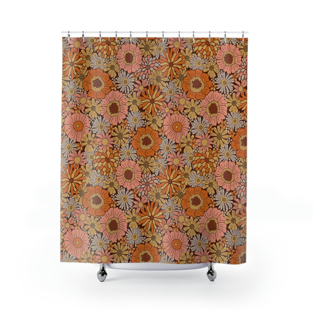 Retro Flower Power Shower Curtain, 70's Inspired, Bathroom Decor Etsy