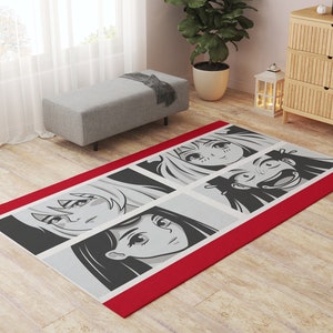 Anime Rug, Anime Room Decor, Anime Decor, Japanese Style Rug, Anime Fandom, Black and White Anime