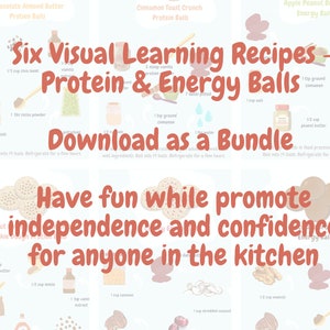 Montessori SIX BUNDLE SET for visual learning - Protein Energy Ball Recipe Set C - Visual Cookbook - Digital Download image 2
