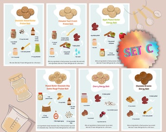 Montessori SIX BUNDLE SET for visual learning - Protein Energy Ball Recipe Set C - Visual Cookbook - Digital Download