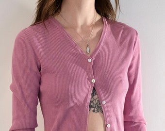 Petite Sophisticate Dusty Pink Ribbed Fitted Cardigan