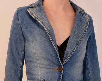 Blazer in denim vintage a lavaggio medio