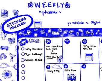 Kitchy Digital Weekly Planner + Matching Stickers | Printable | PDF | Stickers included