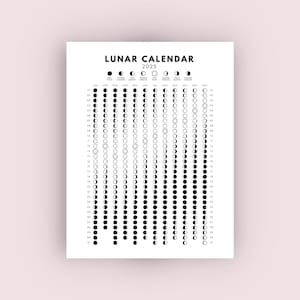 Calendario lunar 2025 - Hemisferio norte / Tamaño A4 y carta de EE. UU. para imprimir / Descarga digital instantánea / Guía de fases lunares / Inserciones de grimorio