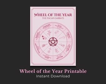 Rad des Jahres Nordhalbkugel Printable | Heidnischer Wicca Kalender | Sabbat Grimoire Seite | Buch der Schatten | PDF mit rosa Hexenkunst