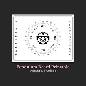 印刷可能な振り子ボード | 占いツールPDF | グリモア挿入物 | アルファベット、数字、星座記号 | 即時ダウンロード | はい いいえ 多分