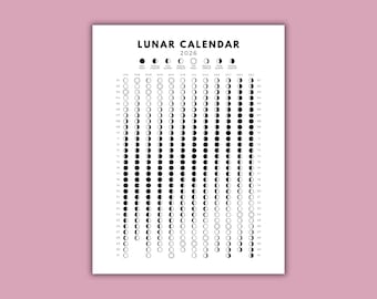 Calendario lunare 2026 – Fasi lunari dell'emisfero settentrionale – Tracciatore delle fasi lunari stampabile (download digitale)