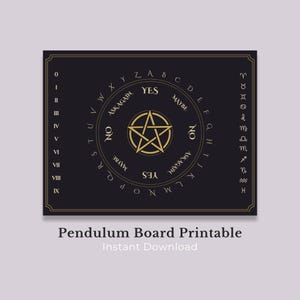 印刷可能な振り子ボード | 占いツールPDF | グリモア挿入物 | アルファベット数字星座記号 | 即時ダウンロード | 黒と金の印刷