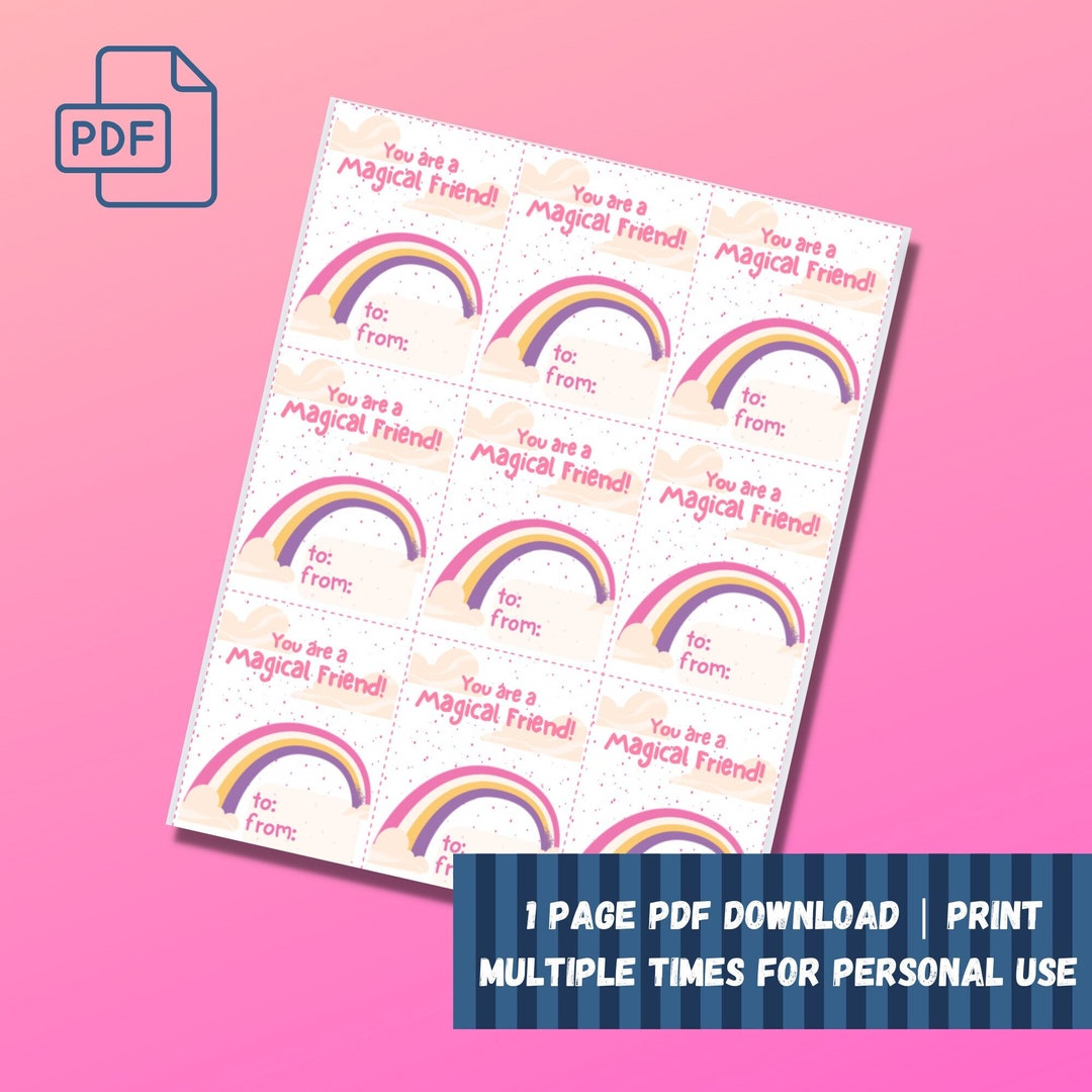Rainbow Valentine Printable Kids Classroom, Preschool Valentines Treat ...