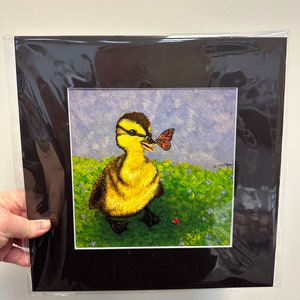 Periwinkle Duckling, giclee fine Art print of original painting, 8x8 print in optional 12x12 mat, baby mallard duck