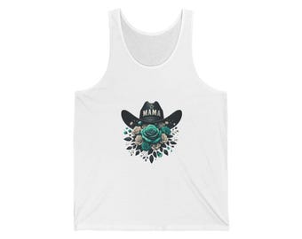 Mama Cowgirl Hat with Teal Rose Tank | Floral Western Mom Top