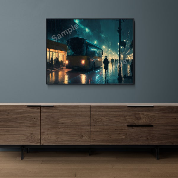 Rainy Night Reflections | Wall Art | Digital Print | Printable Art