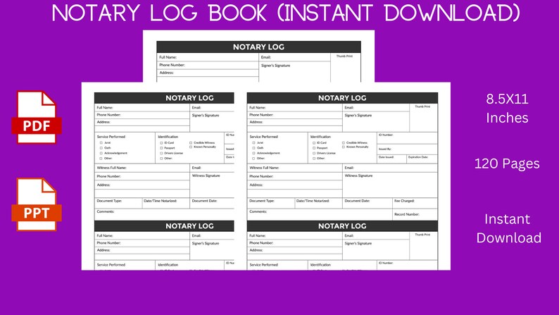 Printable Notary Journal Notary Log Notary Book Printable PDF Instant ...