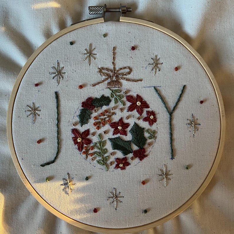 Christmas Ornament Embroidery Pattern: Holly, Poinsettia, Stars (PDF ...