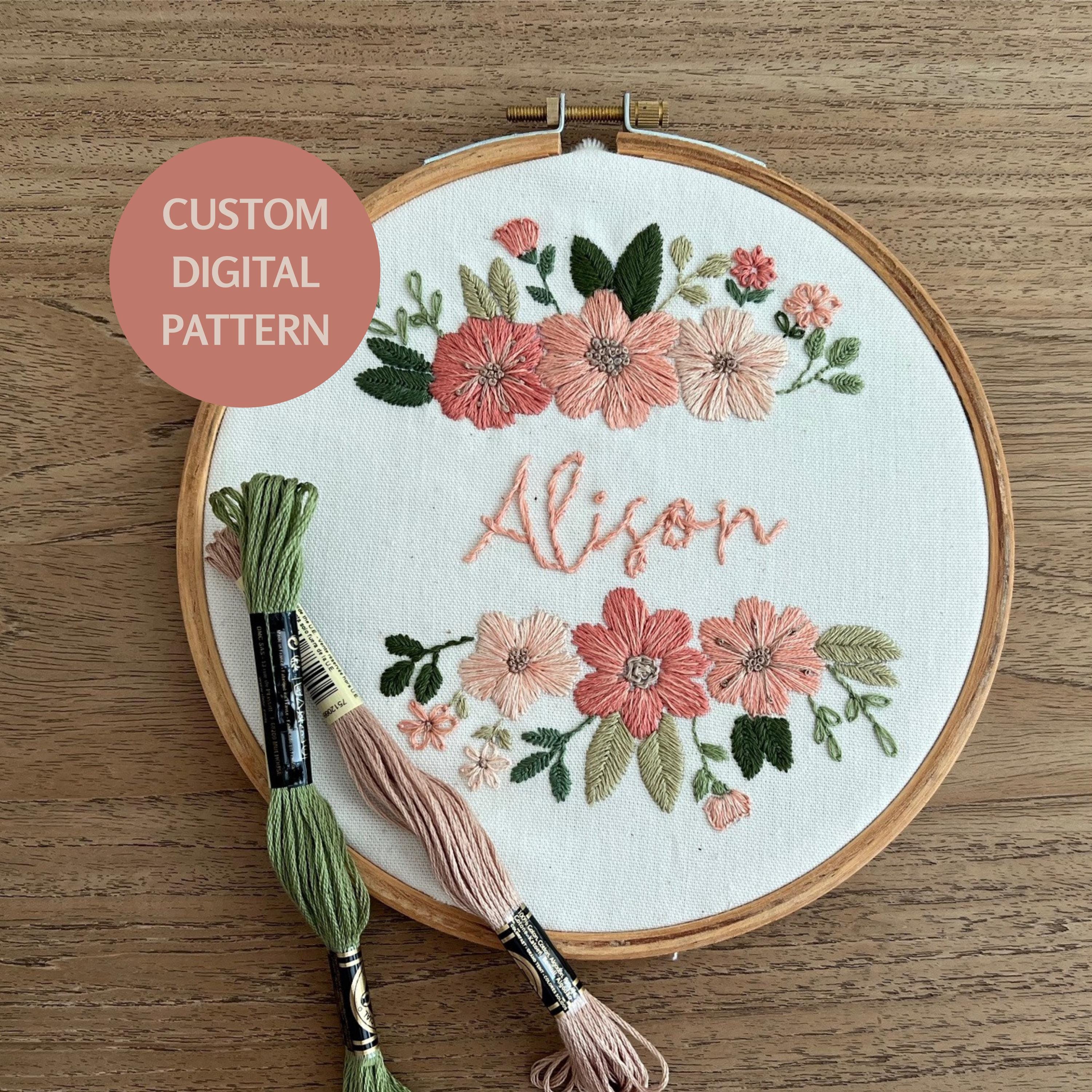 Personalized Name Pattern Editable Floral Hand Embroidery Pattern: Personalized Name Design (PDF ...