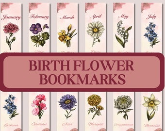 Birth Flower Bookmarks, Digital Bookmarks, Flower lovers, Printable floral bookmark, Book Accessories, Reading Bookmark, Gifts
