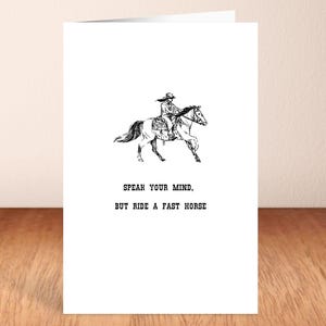 Di lo que piensas, pero monta a caballo rápido / Suroeste / Tarjeta de felicitación / Tarjeta de agradecimiento / Tarjeta del oeste / Cactus saguaro / Vaquero