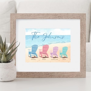 Personalized Beach Chair Family Wall Decor, Ocean Seaside, New Home Gift, Mothers Day Gift, Family Custom Wall Decor, Print