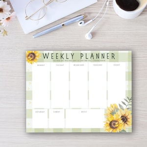 Sunflower Weekly Planner Notepad Undated | Weekly Tear Away | Productivity Planner | Tear Off Notepad | Organizer