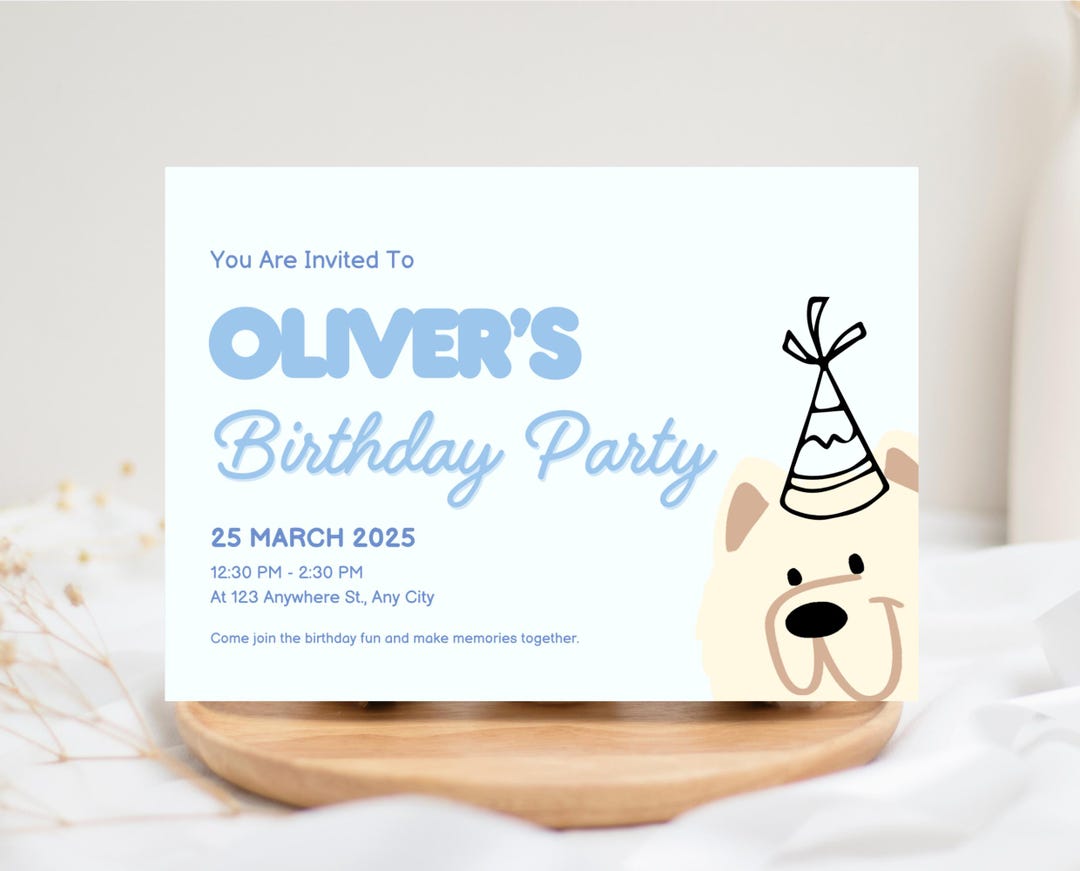 Blue Puppy Dog Birthday Invitation | Postcard | Party Invite | Kids ...