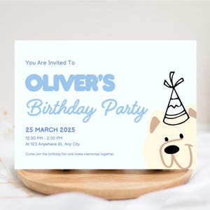 Blauer Welpe Hund Einladungskarte zum Geburtstag | Postkarte | Party einladen | Kinderparty | Individuell Personalisiert