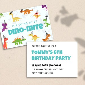 Dinosaurier-Geburtstagseinladung doppelseitig | Postkarte | Party einladen | Kinderparty | Individuell Personalisiert